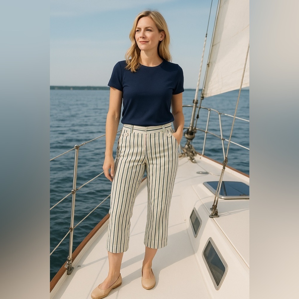 Ann Taylor LOFT Marisa Striped Cropped Pants | Size 4 | Nautical Preppy Resort